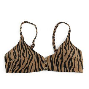 Aerie Pique Animal Print Knot Front Scoop Bikini Top Women's Size Large Sienna